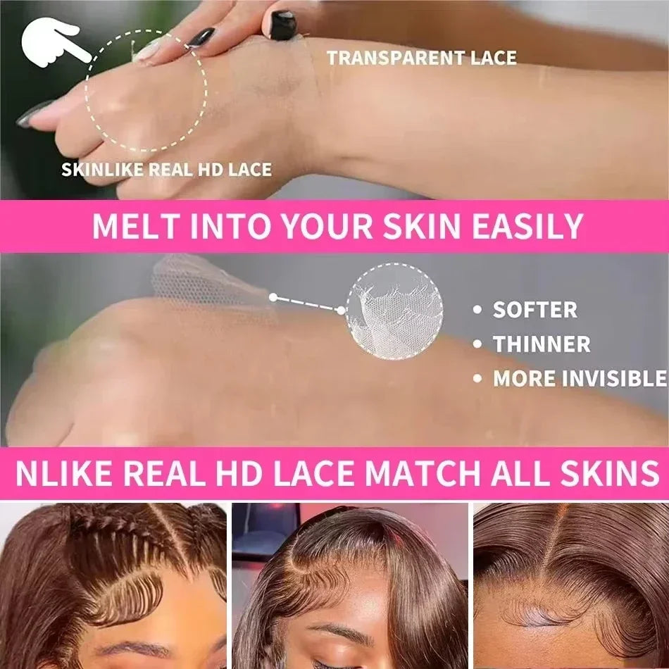 13x6 HD Chocolate Brown Bone Straight Lace Front Wig  36 Inch Lace Frontal Wig Human Hair Pre Plucked #4 Colored Human Hair Wig