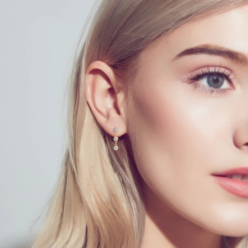 Mossanite three-stone tassel hanging earrings Bezel Set 925 sterling silver Stud Earrings for Women Jewelry Gift Valentine Day