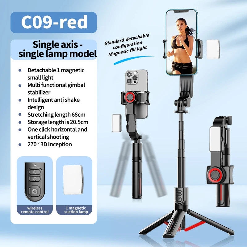 FANGTUOSI Gimbal for Mobile Phone Stabilizer, 360 Auto Rotation Desktop Follow Gimbal with Fill Light Remote for iPhone Android