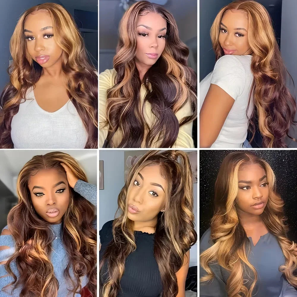 4/27 Highlight Color Body Wave Wig 36 Inch Frontal Human Wigs 13x4 13x6 Hd Transparent Lace Brazilian Hair Pre Plucked For Women