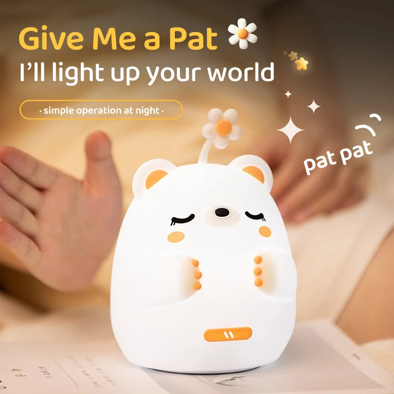 Lovely Bear Hug Night Light USB Rechargeable Silicone Lamp Creative Cartoon Clapping Lamp Home Decoration Birthday/Festival Gift