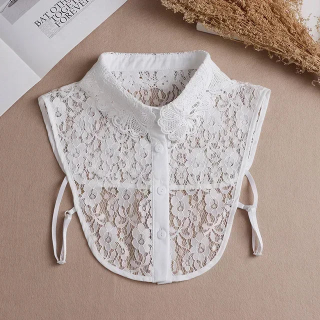 Fashion 2025 Front Tie White Fake Collar for Women Stand Detachable Collar Fake Girls Vintage Lace Ladies False Blouse Collar