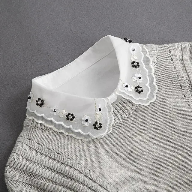 Fashion 2025 Front Tie White Fake Collar for Women Stand Detachable Collar Fake Girls Vintage Lace Ladies False Blouse Collar