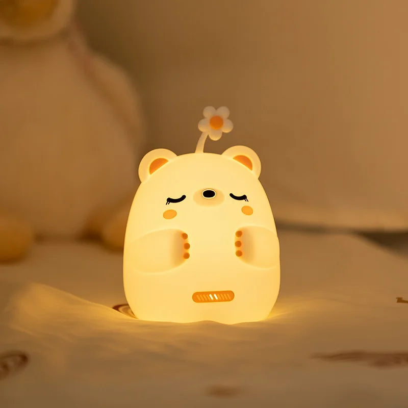 Lovely Bear Hug Night Light USB Rechargeable Silicone Lamp Creative Cartoon Clapping Lamp Home Decoration Birthday/Festival Gift