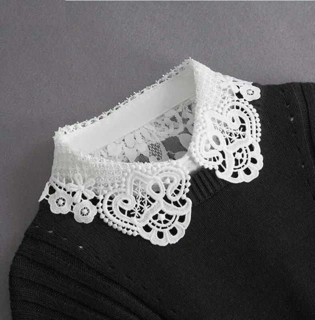 Fashion 2025 Front Tie White Fake Collar for Women Stand Detachable Collar Fake Girls Vintage Lace Ladies False Blouse Collar