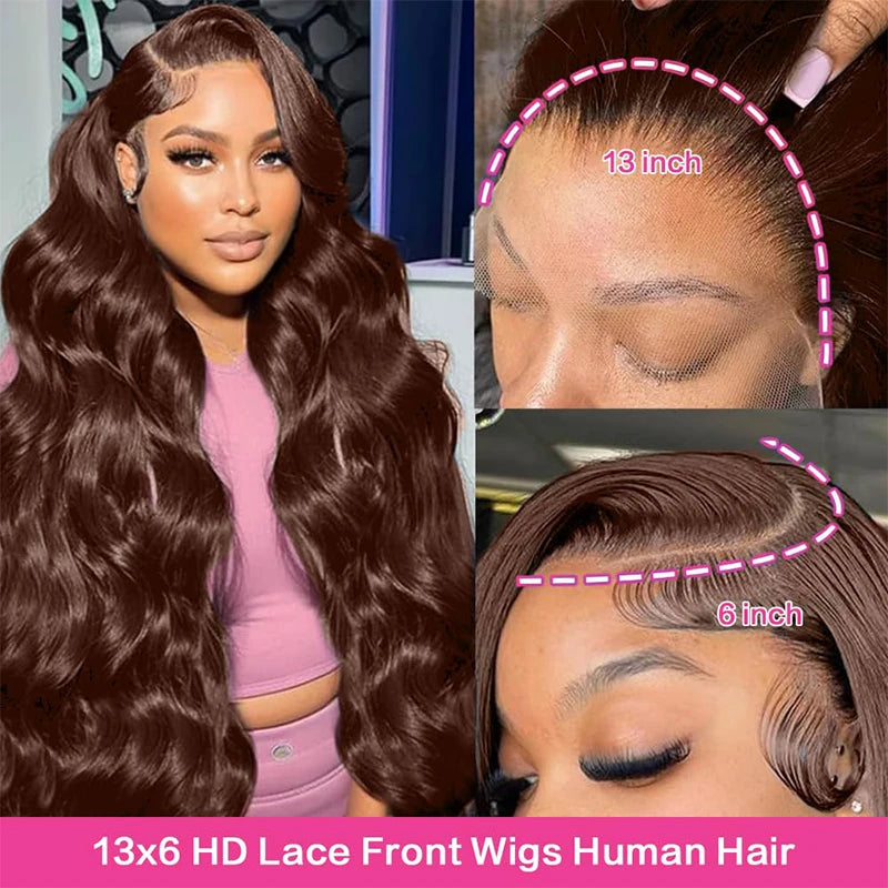 30 36 Inch Chocolate Brown Human Hair Wigs 13x4 13x6 Body Wave Lace Front Wigs Human Hair Pre plucked Brazilian Remy Hair Wig