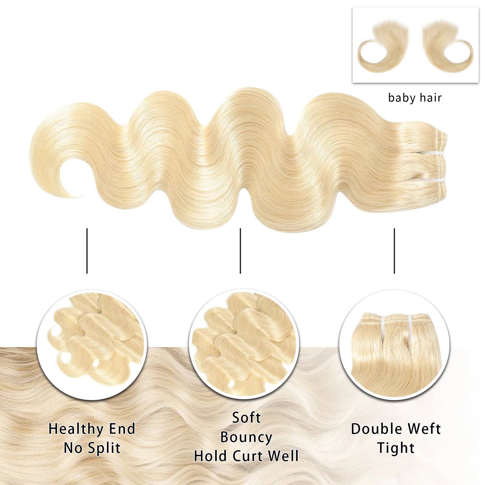 16A Human Hair Bundle Body Wave #613 Honey Blond Color Brazilian Hair Extensions Bundles Human Hair Weave for Women 3 Bundle De