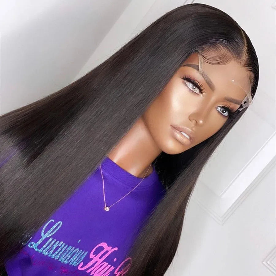 Natural 26Inch Soft Long Glueless Black Straight Lace Front Wig For Women With Baby Hair Synthetic Preplucked Daily