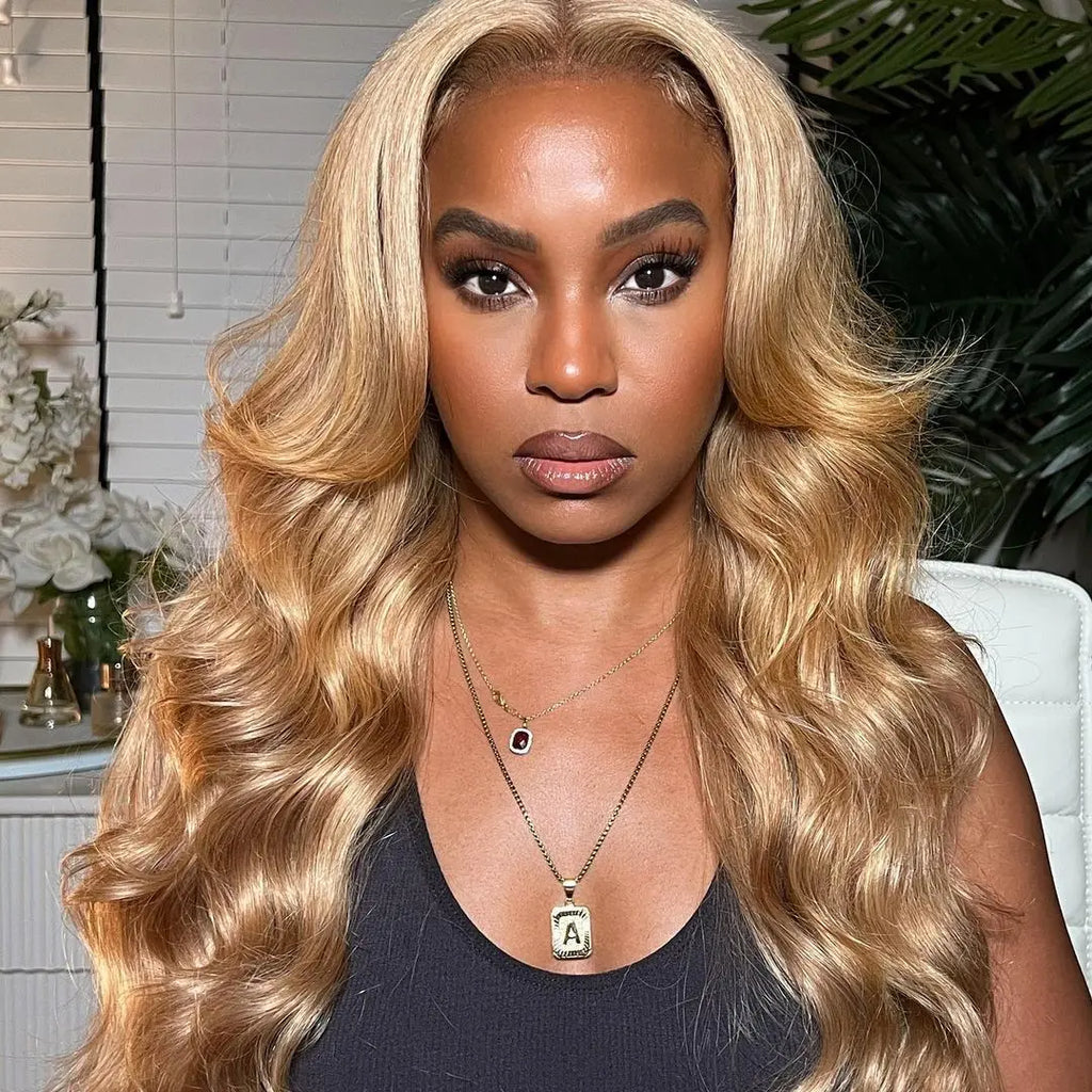 Honey Blonde #27 Color Body Wave Lace Front Human Hair Wig 13x6 13x4 Hd Frontal Brazilian Highlight Wigs For Women 30 34 Inch