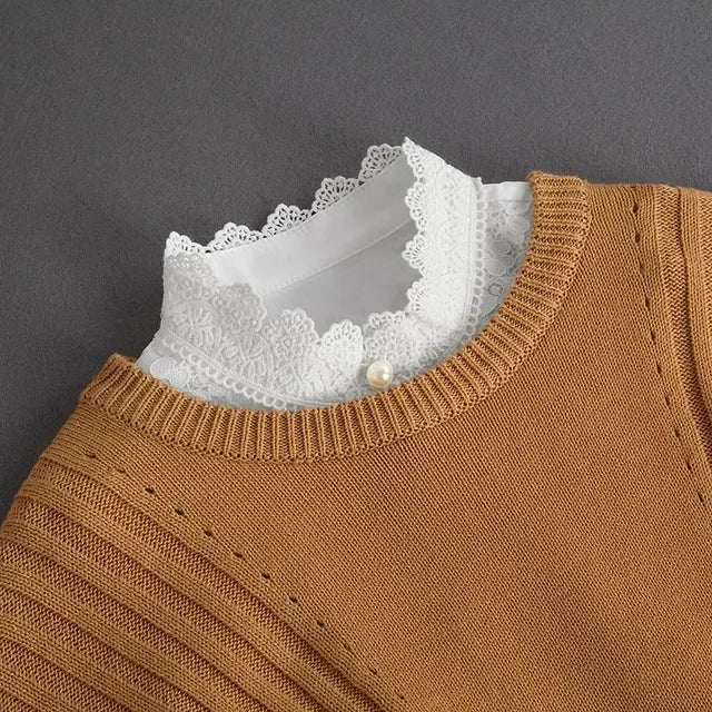 Fashion 2025 Front Tie White Fake Collar for Women Stand Detachable Collar Fake Girls Vintage Lace Ladies False Blouse Collar