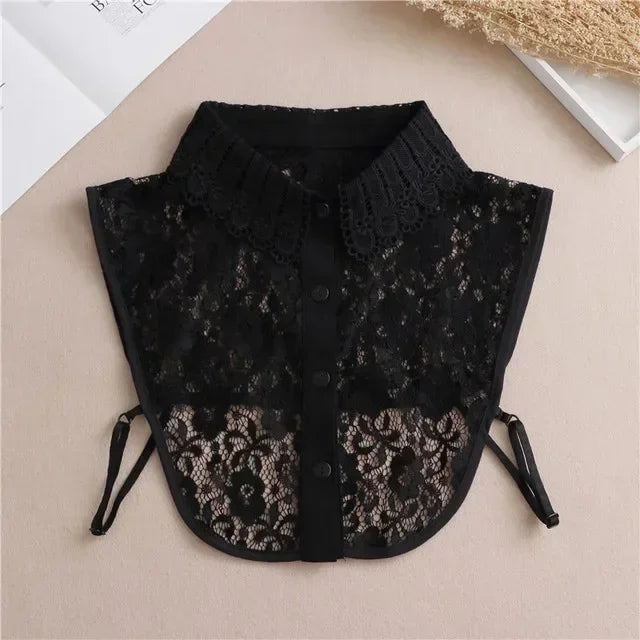 Fashion 2025 Front Tie White Fake Collar for Women Stand Detachable Collar Fake Girls Vintage Lace Ladies False Blouse Collar