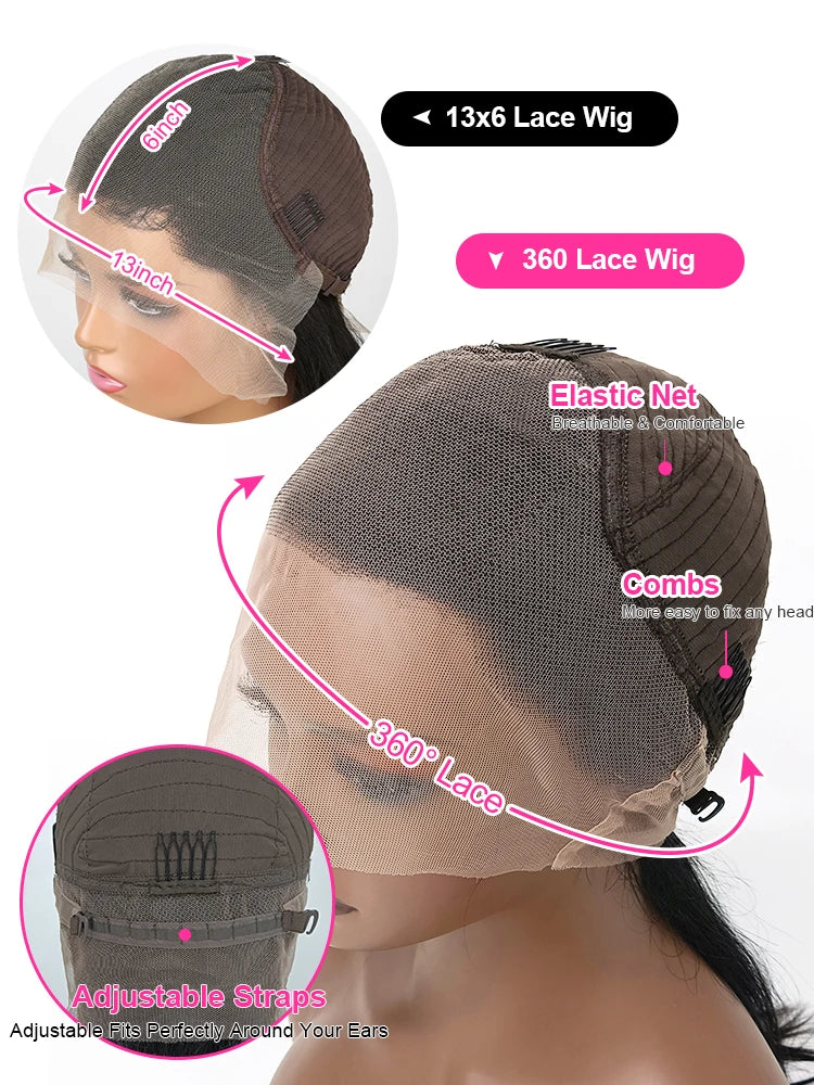 Kinky Straight 360 HD Full Lace Wigs Human Hair Brazilian Yaki Straight 13x6 HD Lace Frontal Wig Preplucked 250% High Density