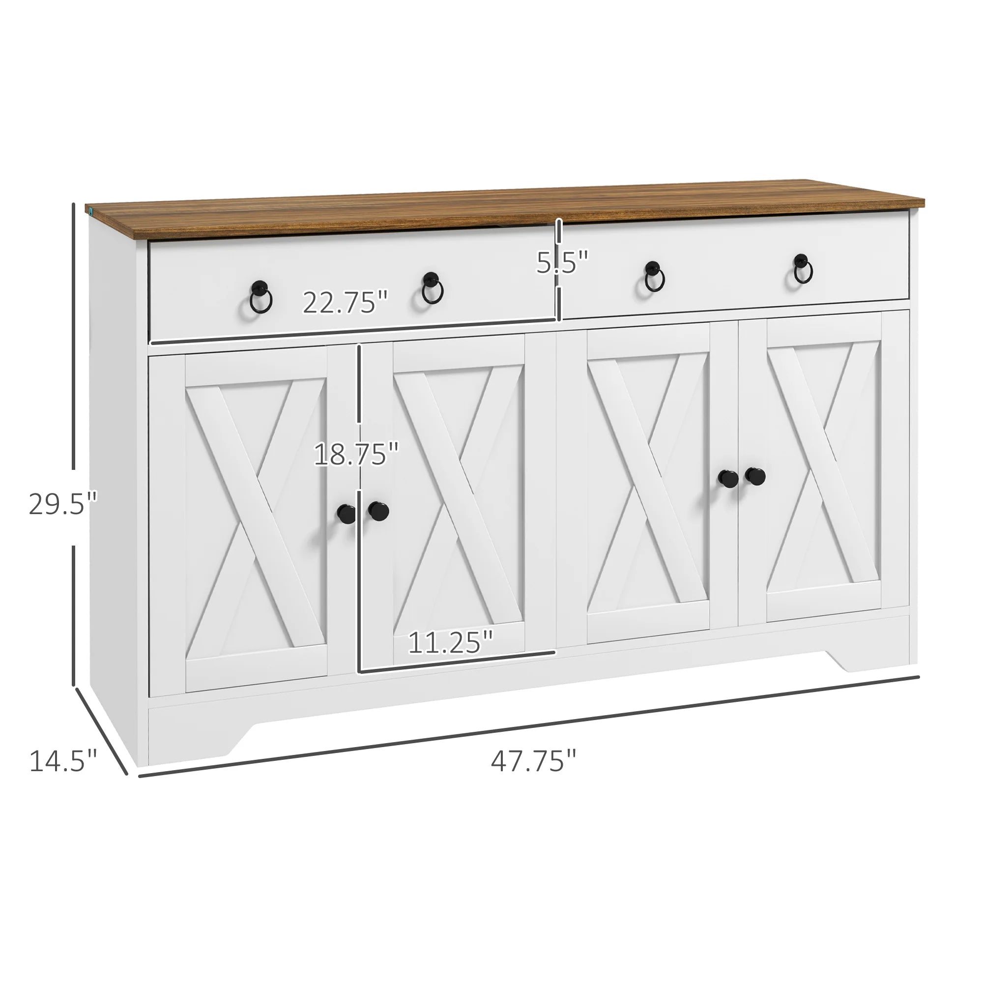 Homcom Kitchen Sideboard, Buffet Cabinet W/ Barn Doors, Adjustable Shelf
