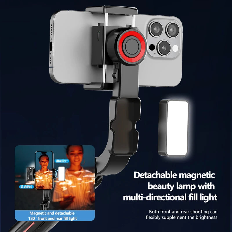 FANGTUOSI Gimbal for Mobile Phone Stabilizer, 360 Auto Rotation Desktop Follow Gimbal with Fill Light Remote for iPhone Android